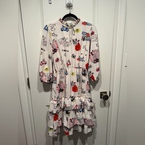 Charming Graphic Kids Dress in White and Red